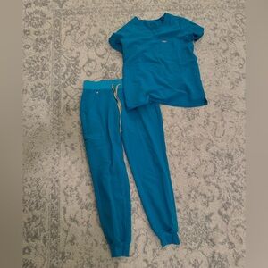 Figs teal blue scrubs top xs joggers xs petite womens